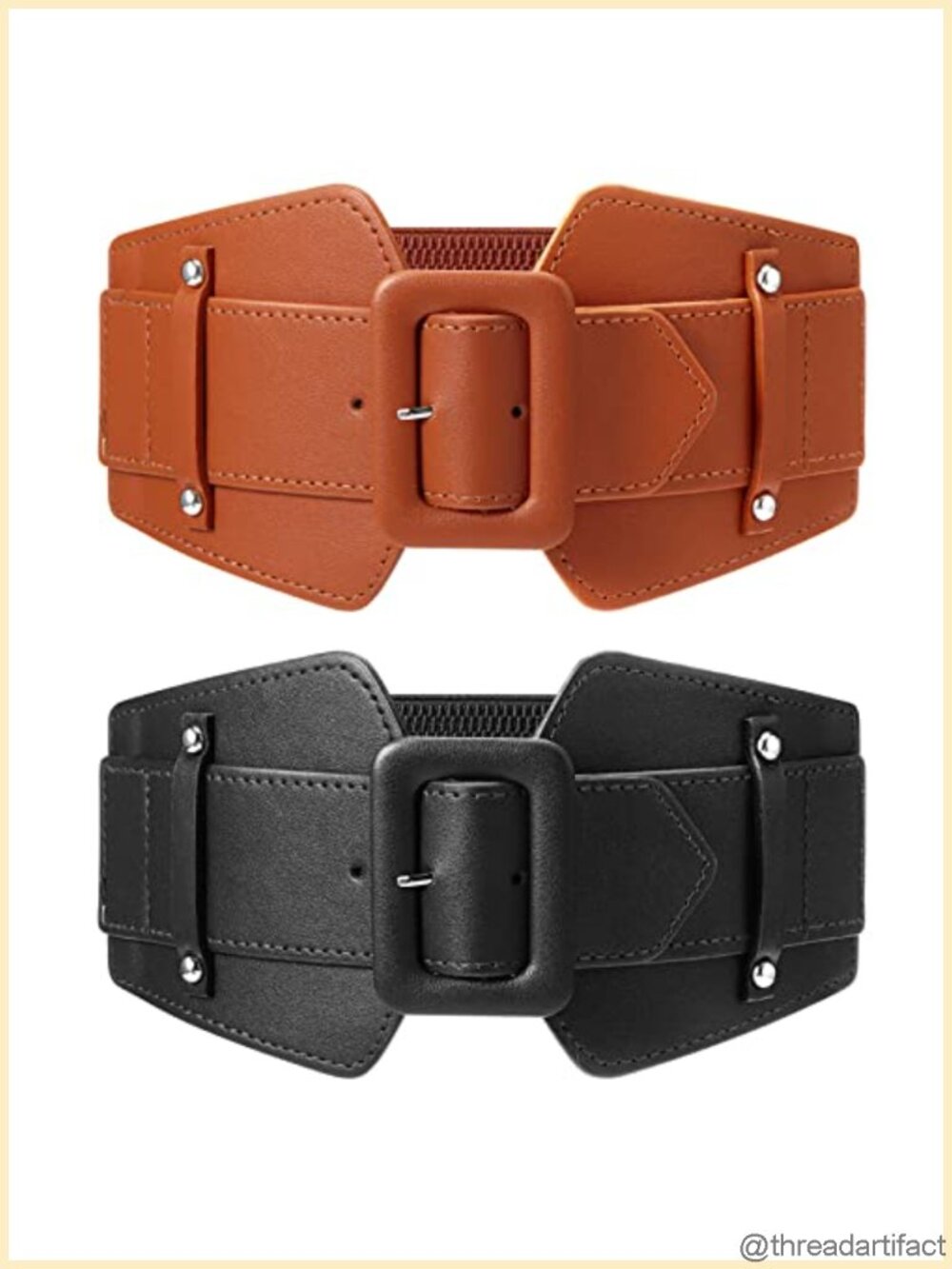 2 Pcs Wide Elastic Waist Belts Faux Leather Chunky Buckle Women Dresses